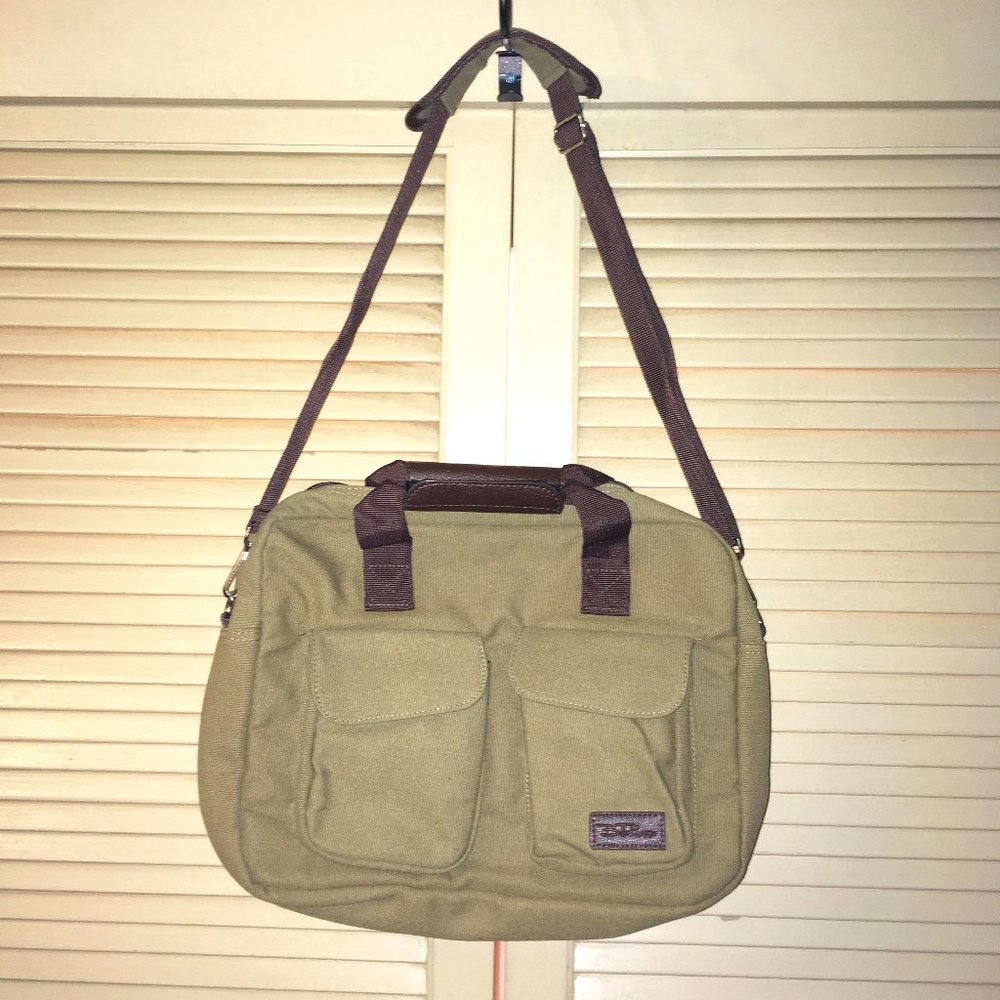 NEW Tan & Brown Canvas Laptop Messenger Bag